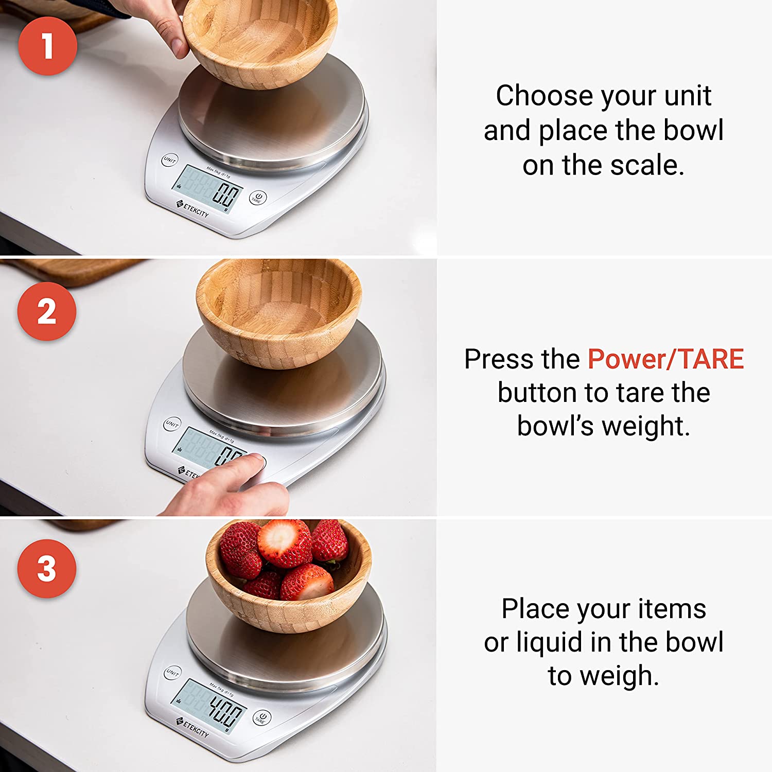 Etekcity Digital Food Kitchen Scale with Bowl Dieting Baking Cooking Meal Prep