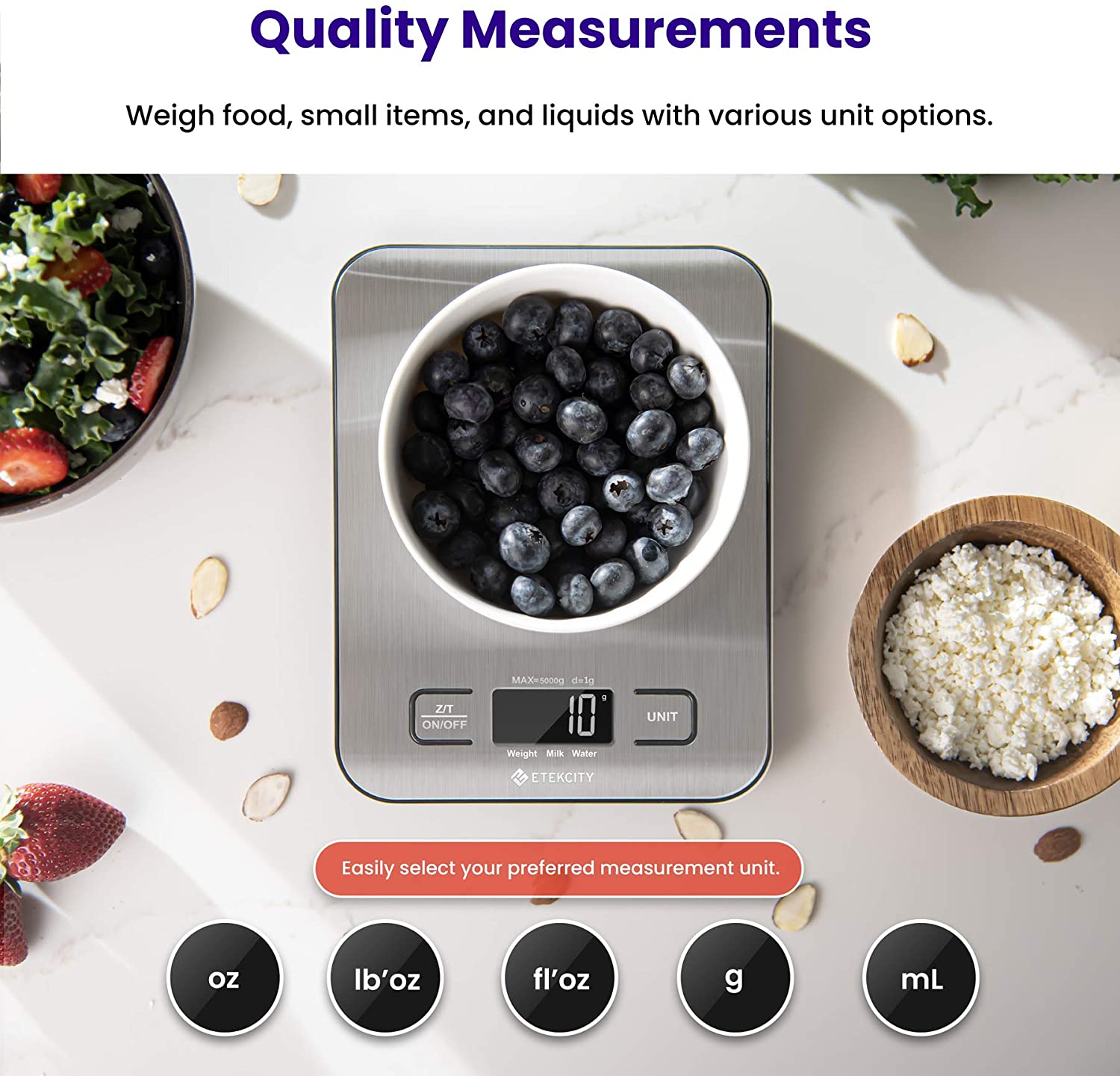 Etekcity Digital Food Scale Kitchen Cooking Baking Meal Prep Dieting Keto Steel