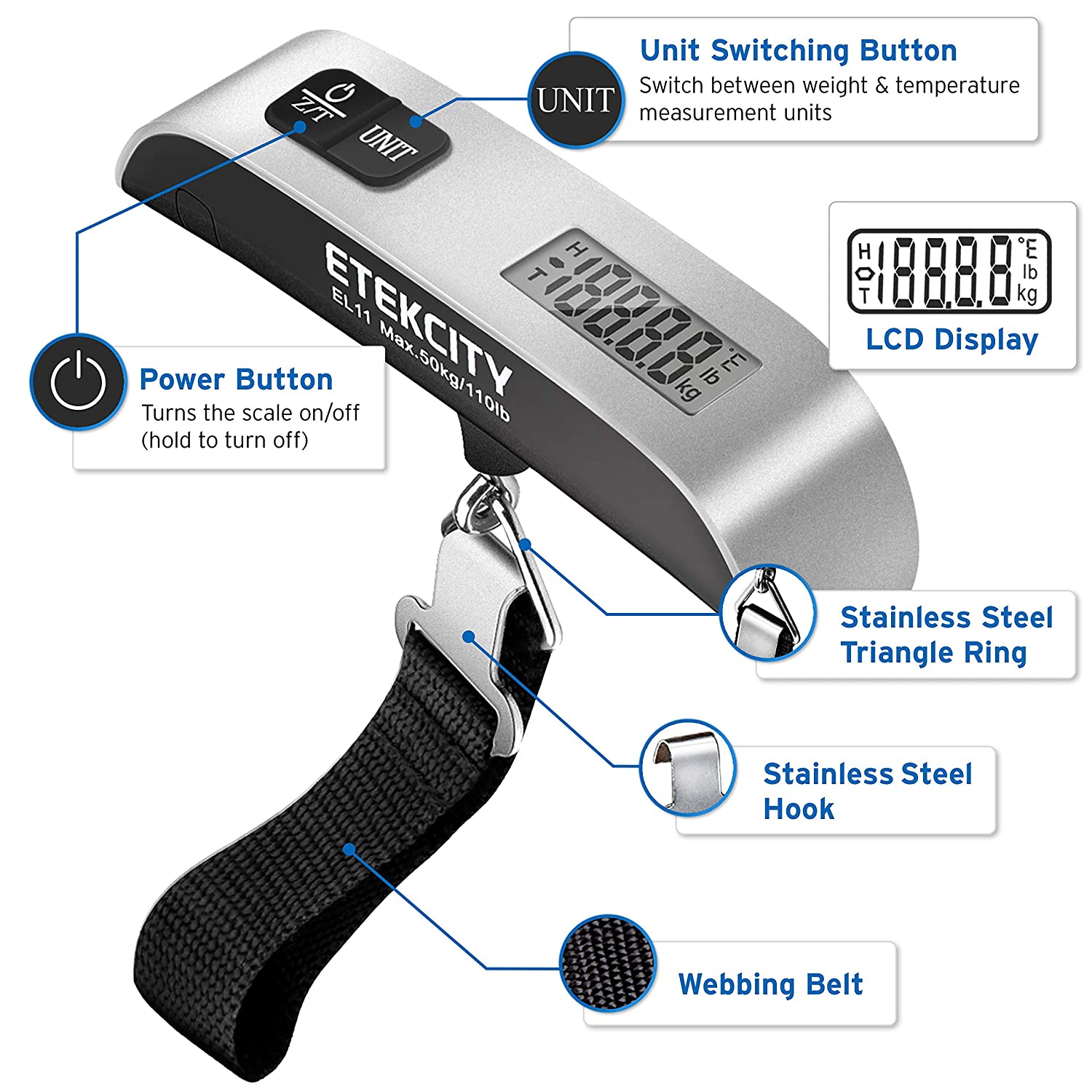 Etekcity Luggage Scale Digital Portable Handheld Suitcase Weight for Travel