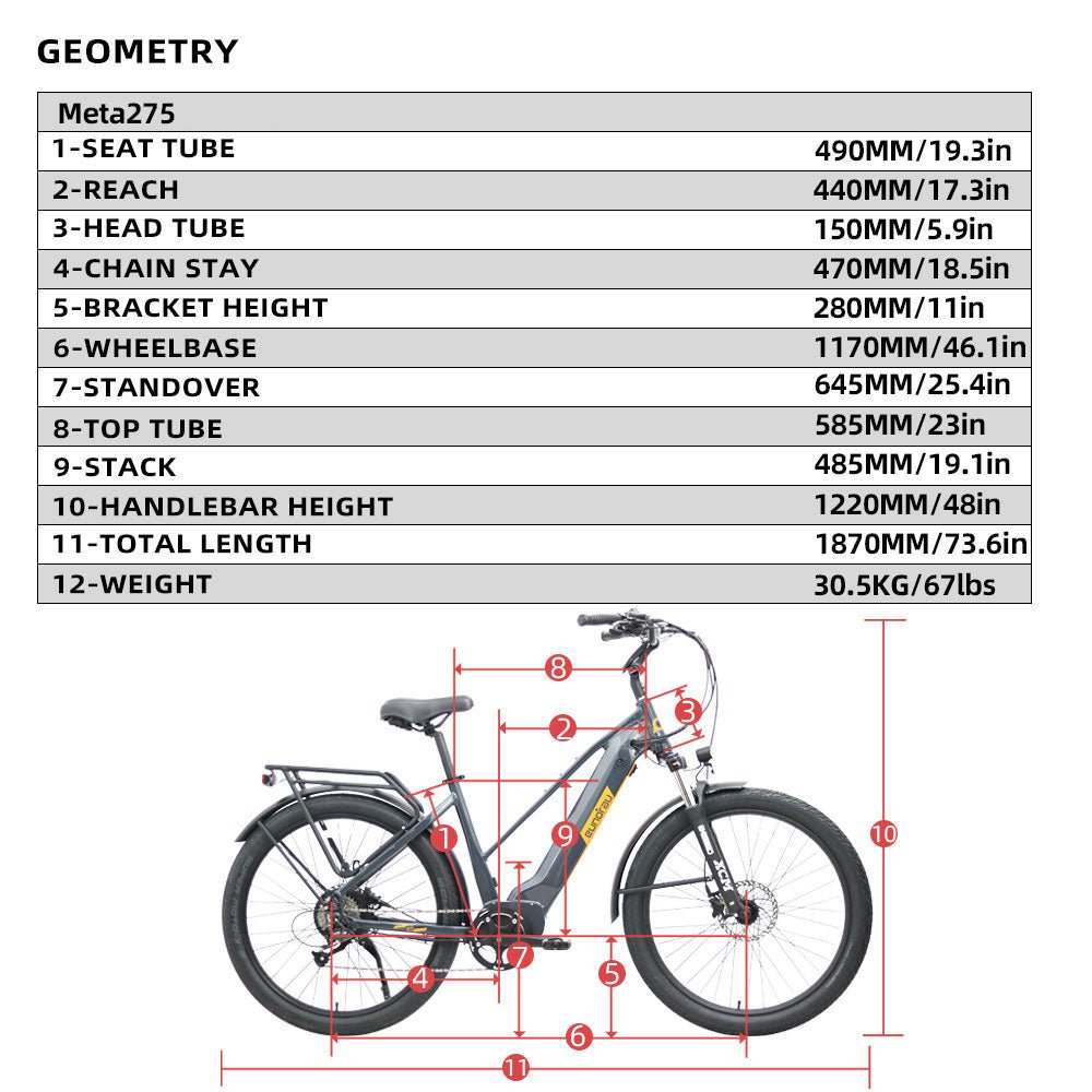 EUNORAU Meta 275 Step Over Electric Bike 48V250W High Torque Motor E-Bike Bicycle