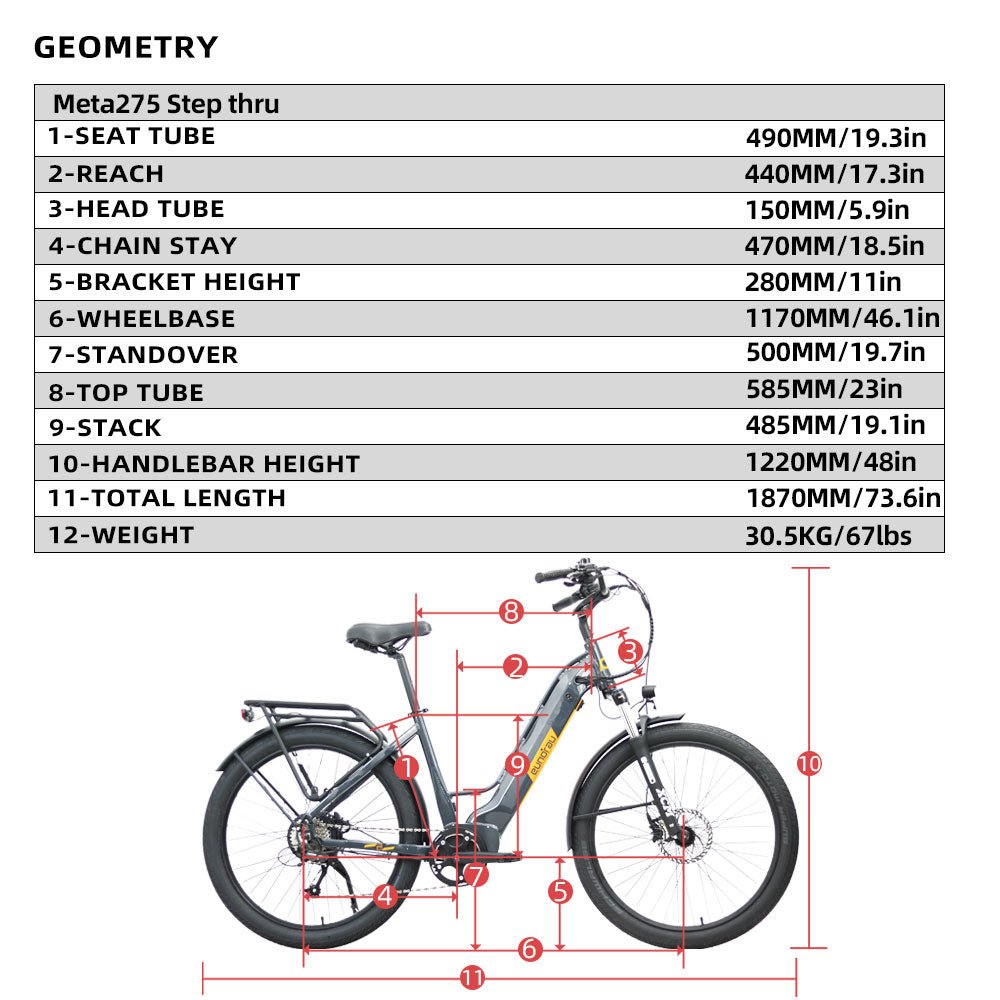 EUNORAU Meta 275 Step Thru Electric Bike 48V250W High Torque Motor E-Bike Bicycle