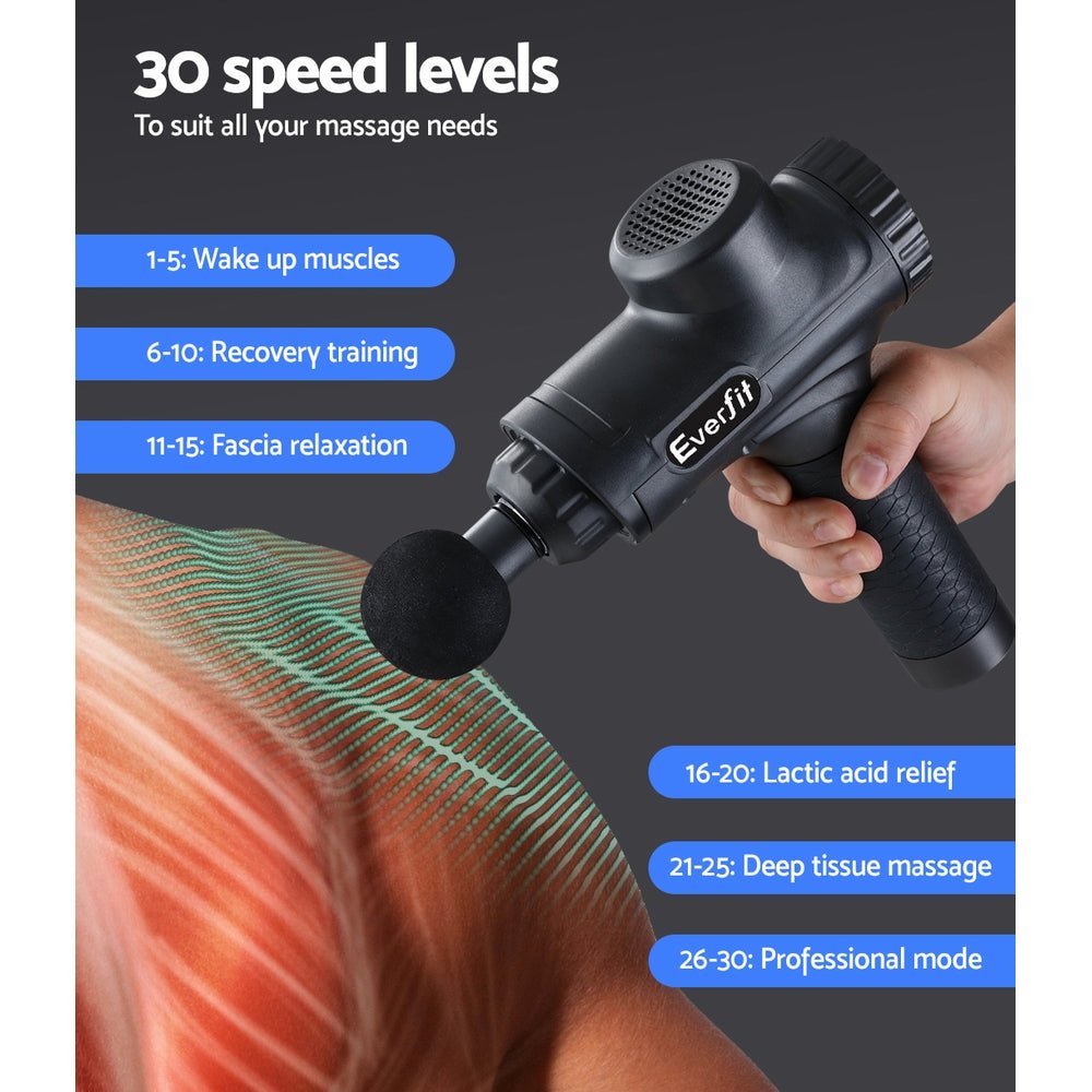 Everfit Massage Gun Electric Massager Vibration 6 Heads Muscle Therapy Percussion Tissue