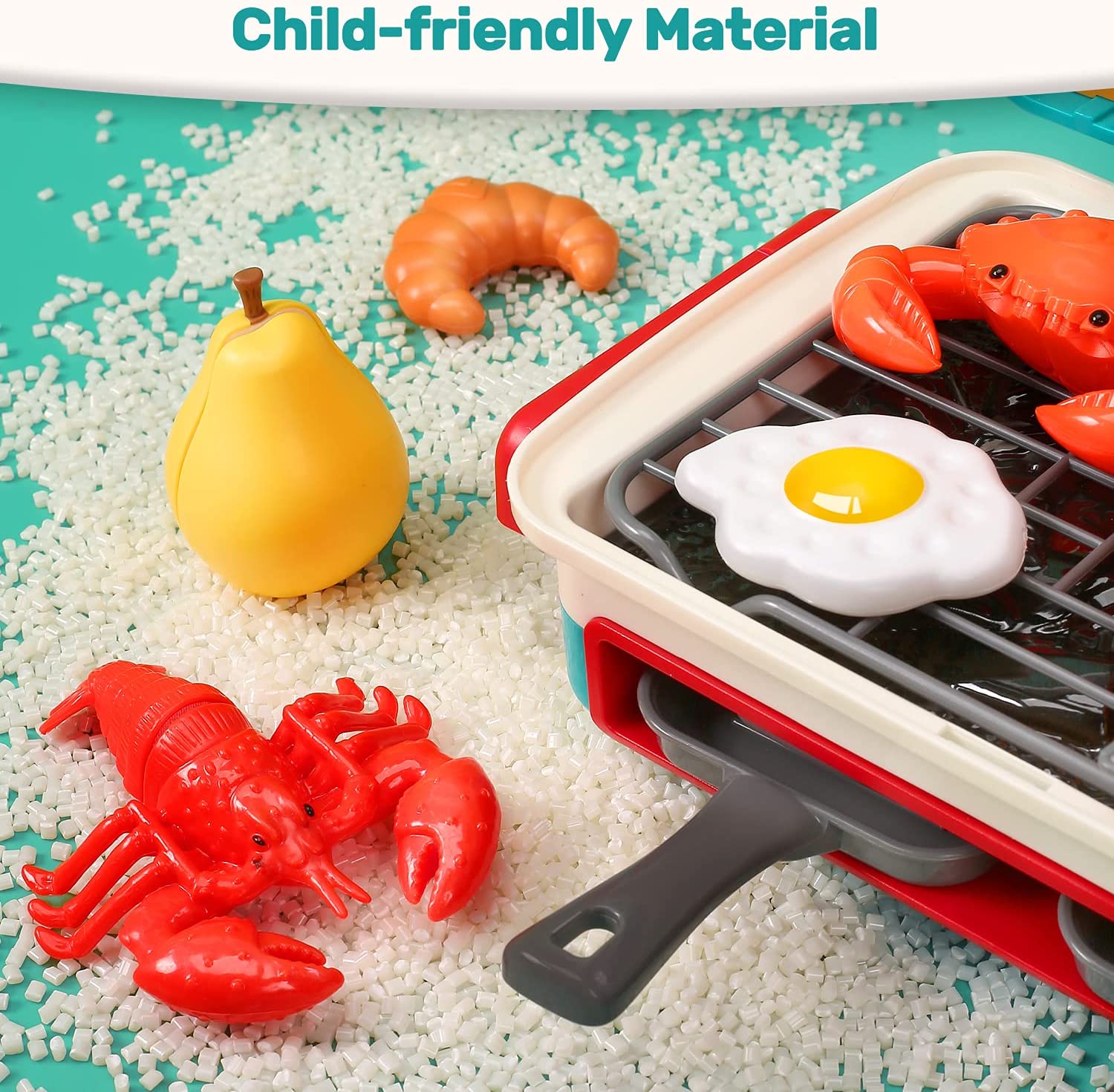 HOLYFUN 42Pcs Kids BBQ Grill Toy Barbecue Kitchen Cooking Playset Pretend Toys