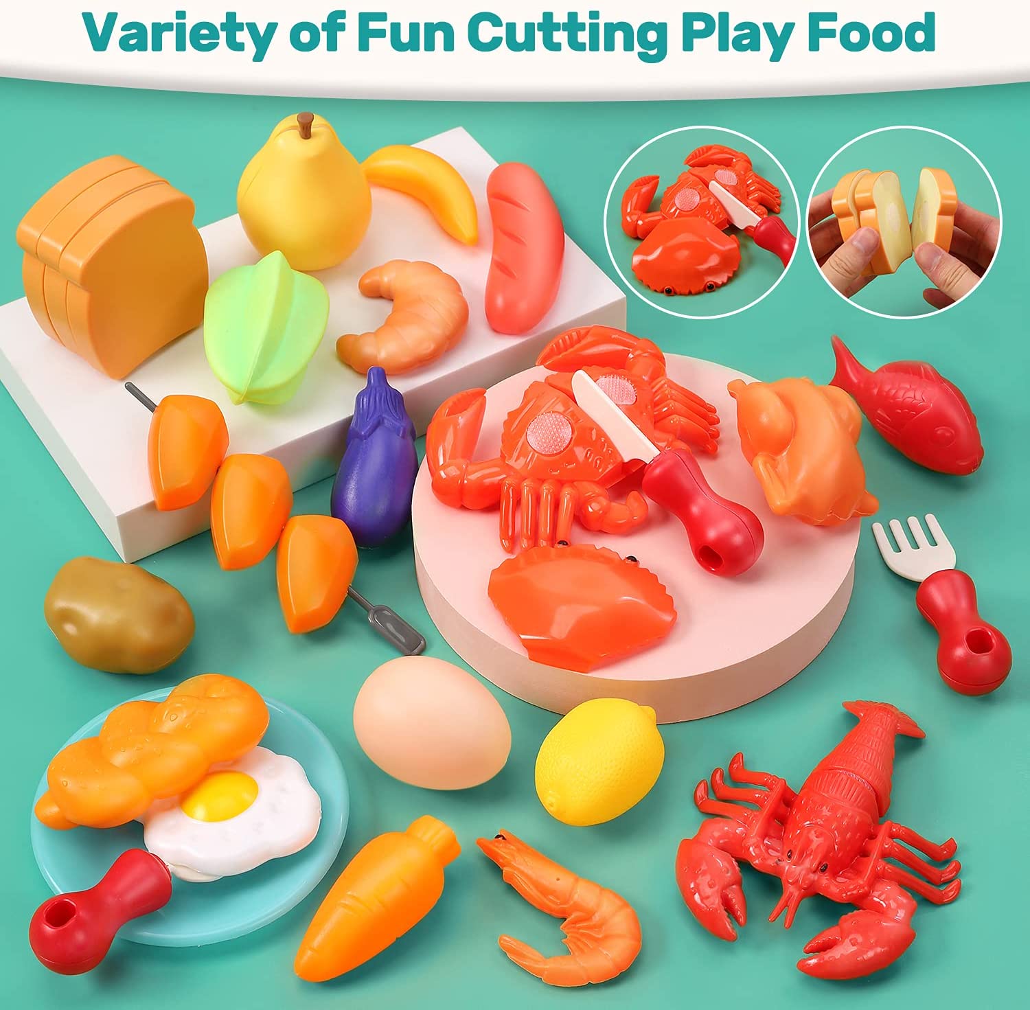 HOLYFUN 42Pcs Kids BBQ Grill Toy Barbecue Kitchen Cooking Playset Pretend Toys