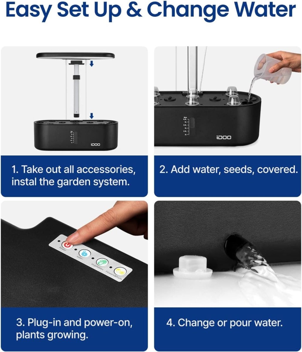 iDOO 10 Pods Hydroponics Growing System Indoor Herb Garden Germination Kit LED