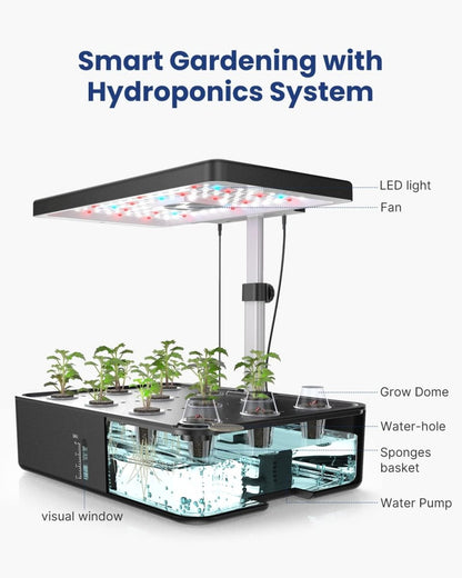iDOO Hydroponics Growing System 12Pods Mini Herb Garden Germination Kit with LED