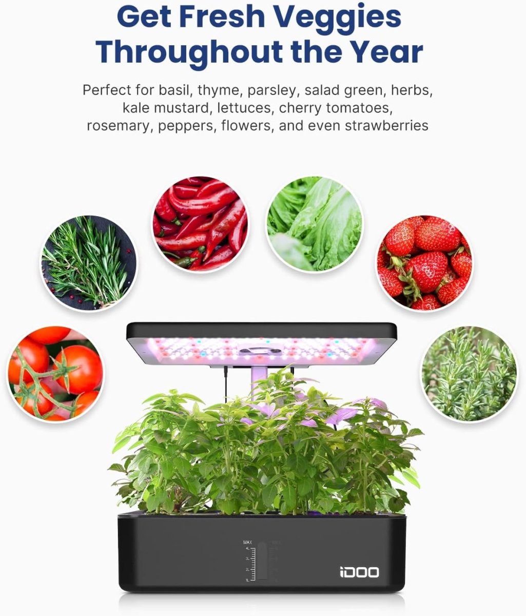 iDOO Hydroponics Growing System 12Pods Mini Herb Garden Germination Kit with LED
