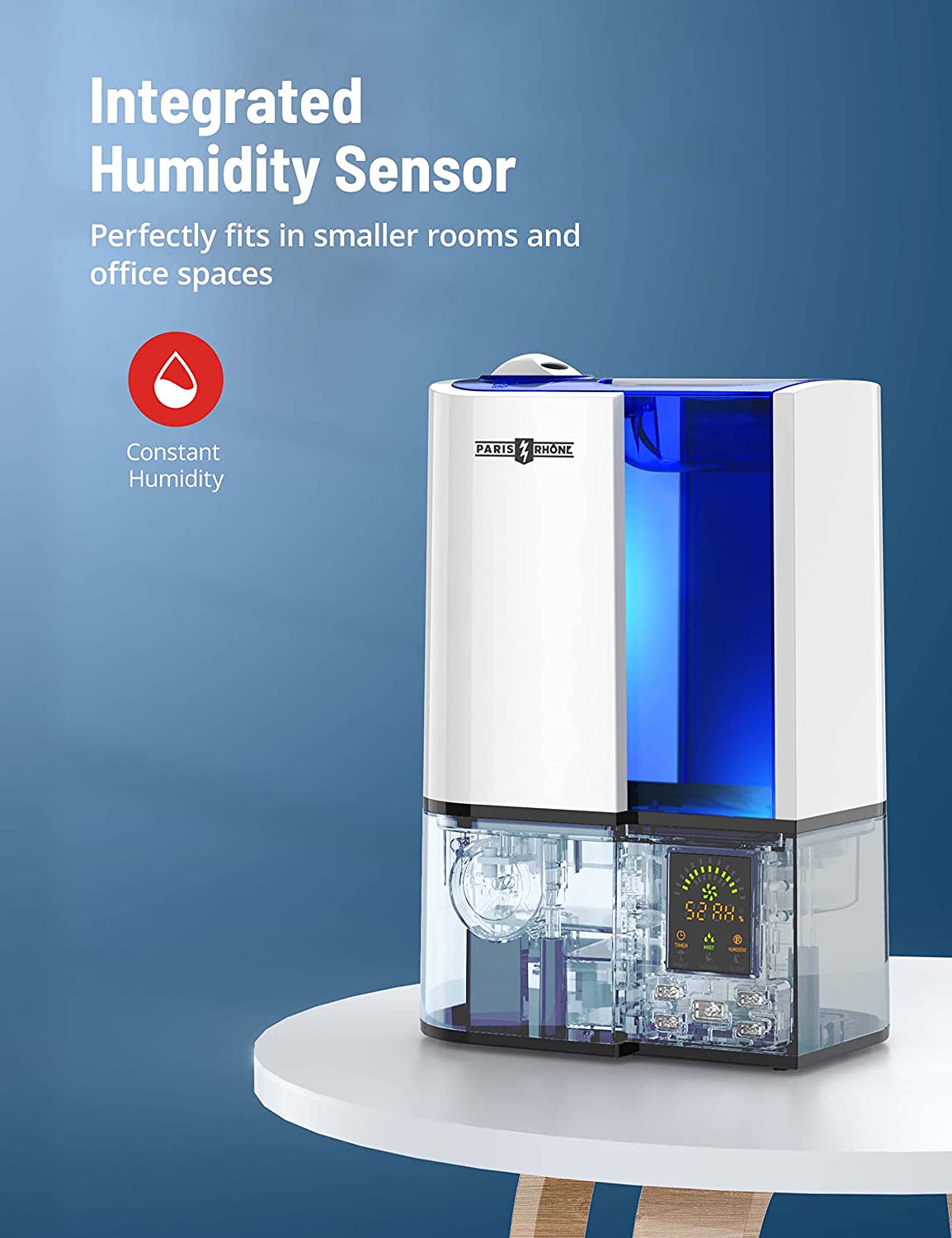 Paris Rhône 4L Cool Mist Humidifier with Humidistat LED Display For Bedroom