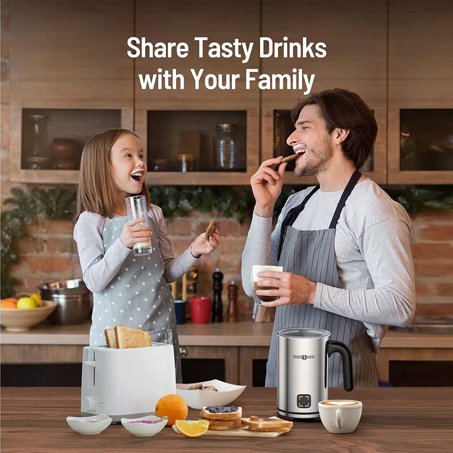 Paris Rhône Milk Frother 4-in-1 Electric Stainless Steel Milk Steamer for Coffee