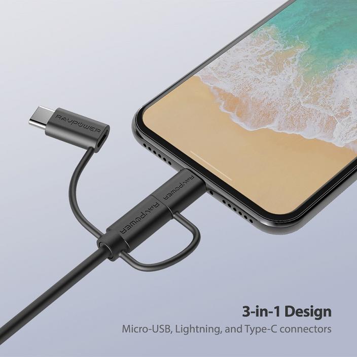 RAVPower 0.6m 3 in 1 Multiple USB Charging Cable Stainless Steel Metal Stand