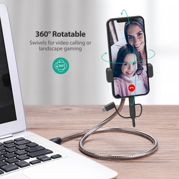 RAVPower 0.6m 3 in 1 Multiple USB Charging Cable Stainless Steel Metal Stand
