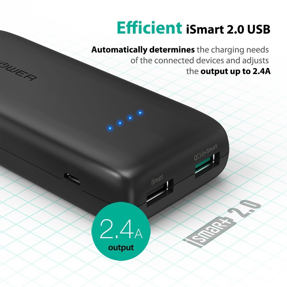 RAVpower 12000mAh QC3.0 2 USB Port Power Bank