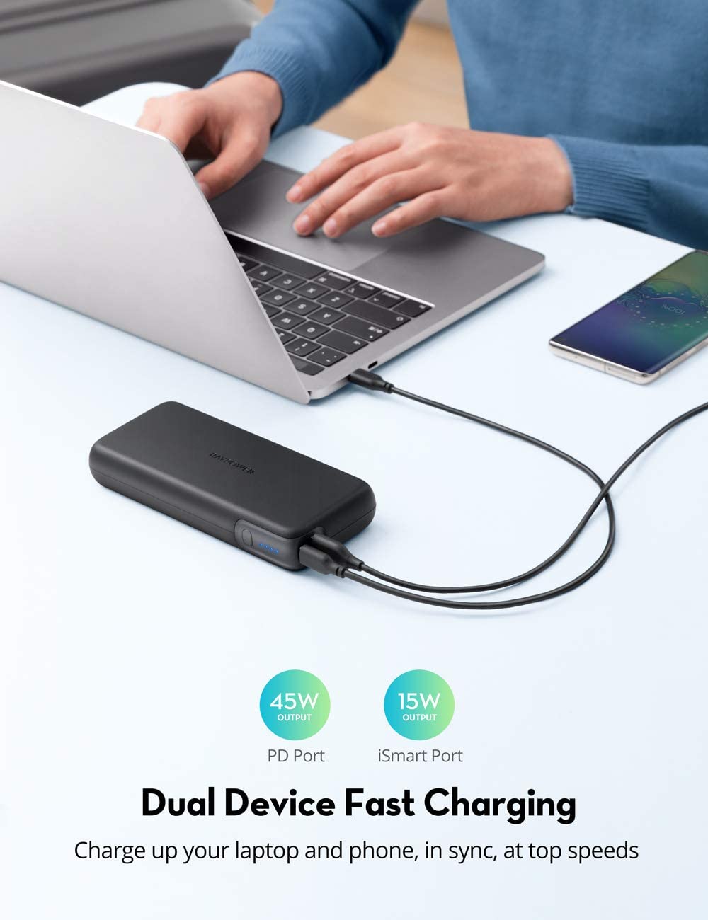 RAVPower 20000mAh 60W USB-C PD 3.0 Power Bank Portable Charger External Battery