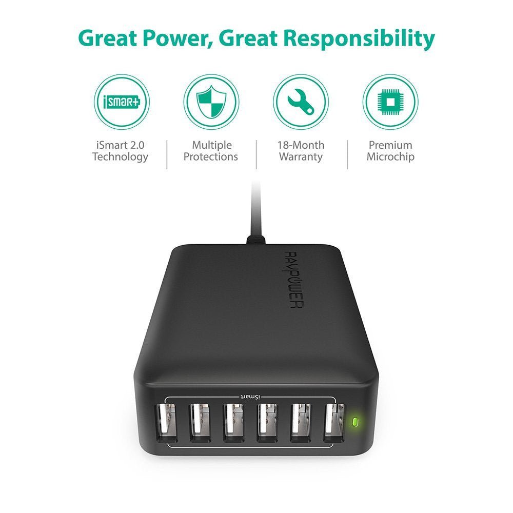 RAVpower 60W 12A 6 USB Port USB Charger
