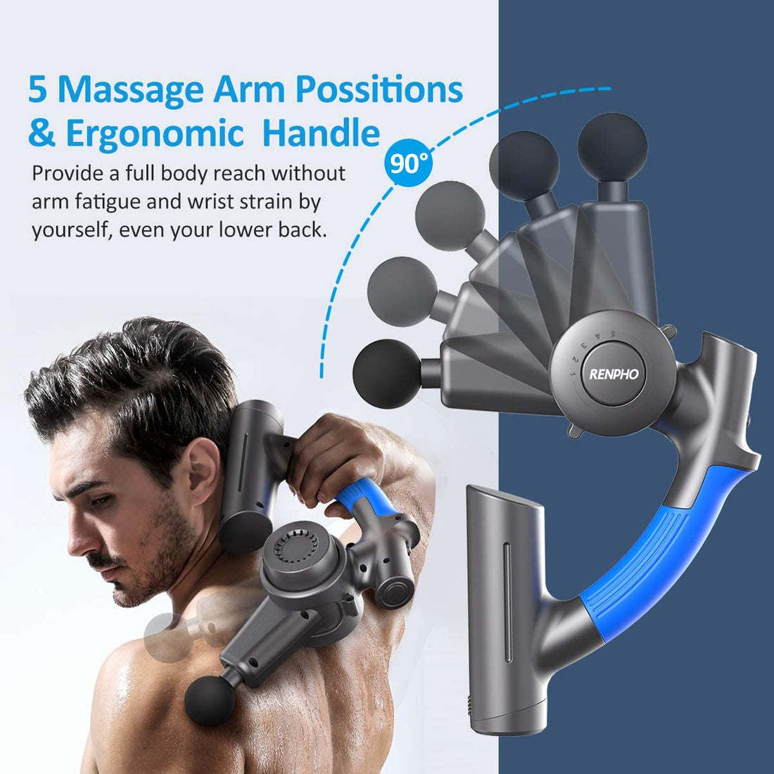 RENPHO R4 Pro Massage Gun Adjustable Arm Deep Tissue Percussion Muscle Massager