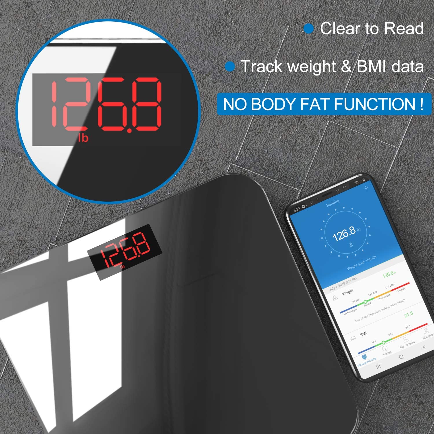 RENPHO Bathroom Scale Digital Weight BMI Smart Weighing Body LED Bluetooth App