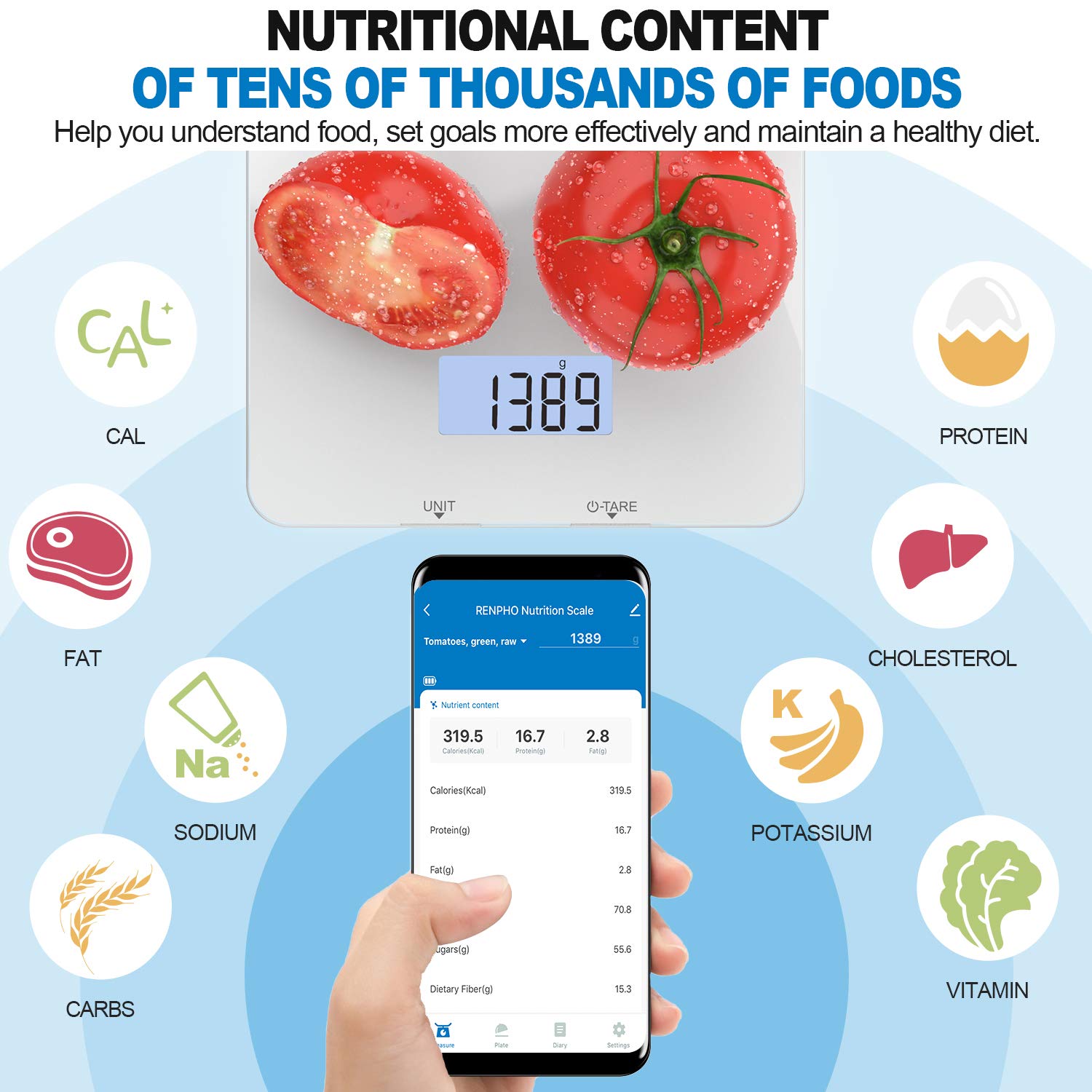 RENPHO Digital Food Scale Kitchen Scale Cooking Nutritional Calculator with App