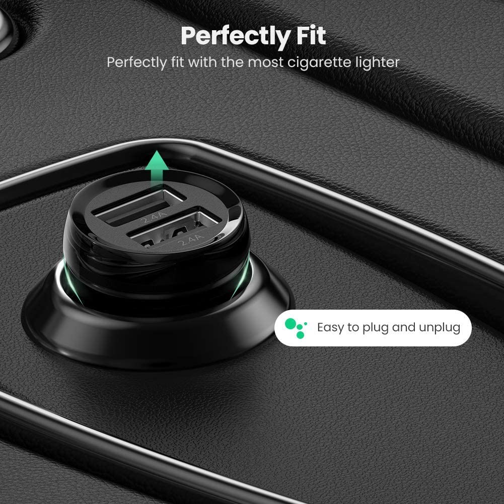 UGREEN Car Charger 4.8A Dual USB Ports Mini Power Adapter Phone Fast Charging