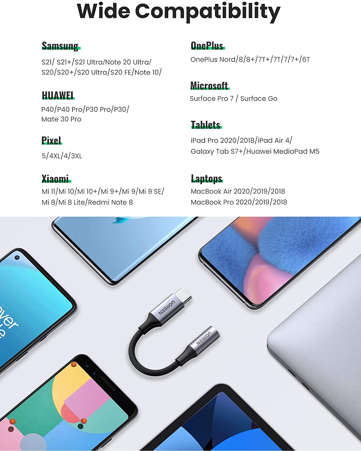 UGREEN USB C to 3.5mm Audio Adapter Braided Type C to Headphone Aux Cable Cord