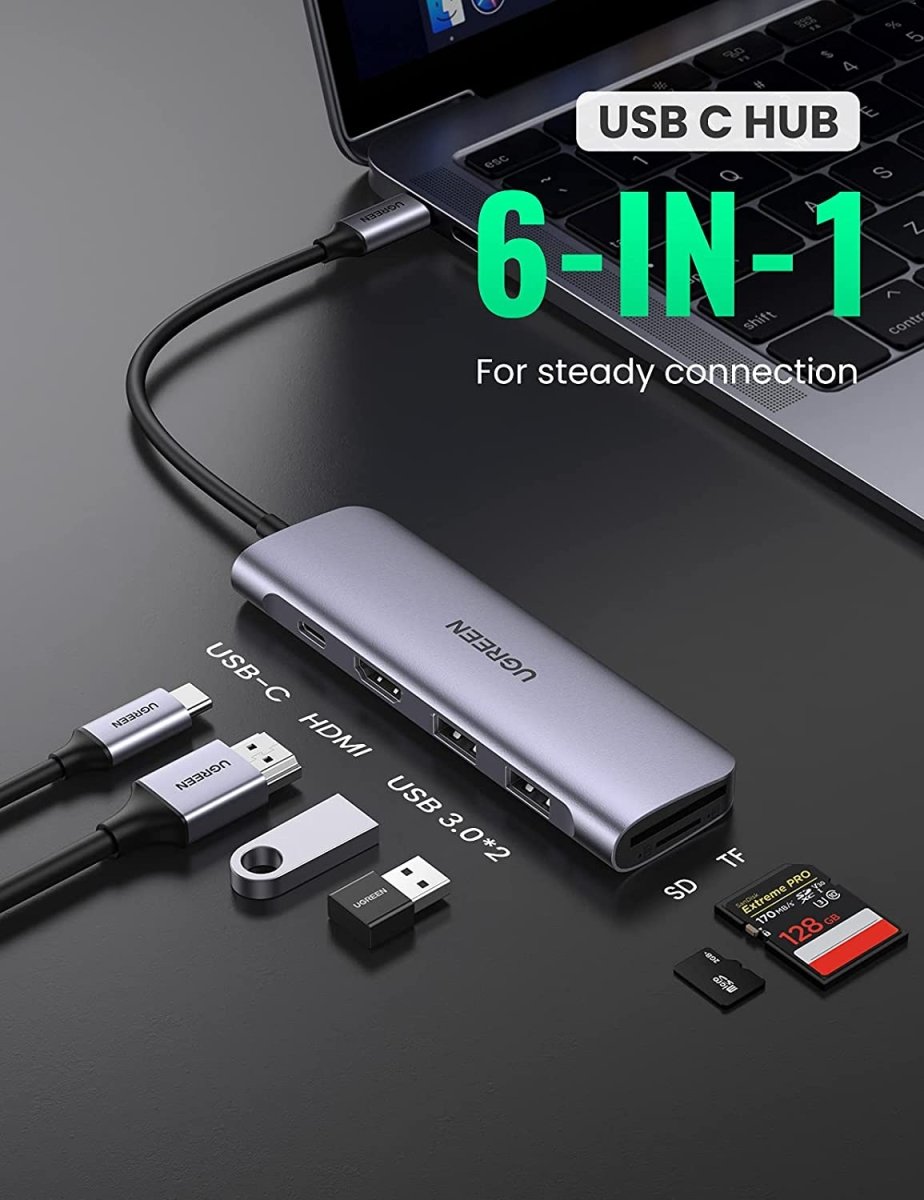 UGREEN USB C 100W PD Hub 6 in 1 with 4K HDMI Charging Adapter Dock Station SD TF Card Reader