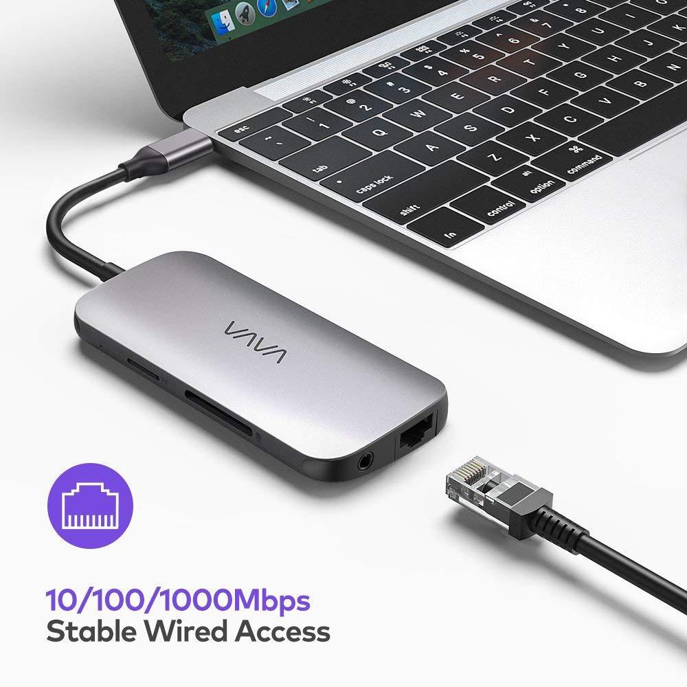 VAVA USB C Hub 9-in-1 Adapter with PD Power Delivery 4K HDMI Gigabit Ethernet