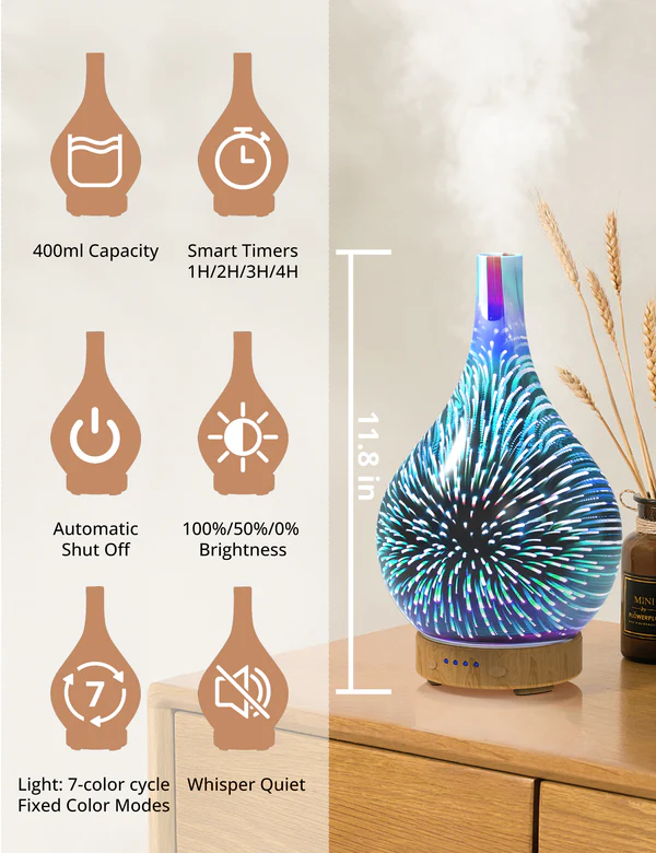 Anjou 3D Glass Essential Oil Diffuser Ultrasonic Aromatherapy Humidifier
