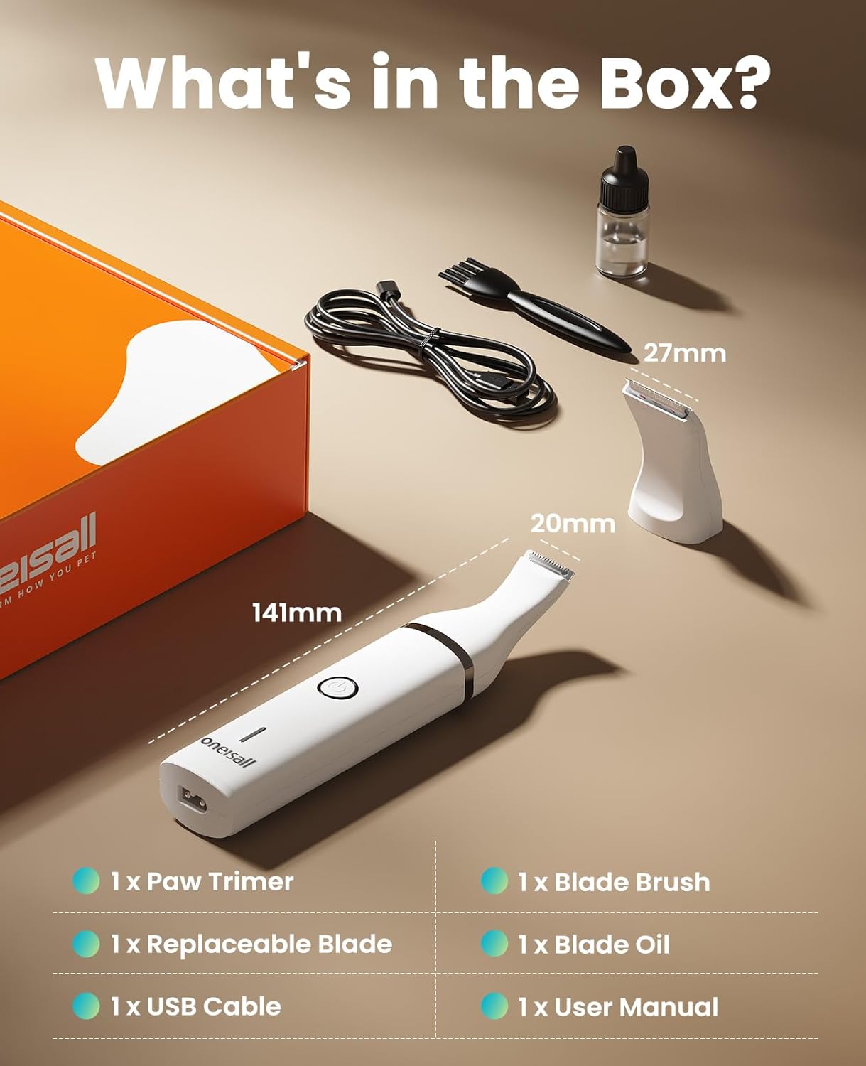 Oneisall Dog Clippers with Double Blades Cordless Small Pet Hair Grooming Trimmer Low Noise