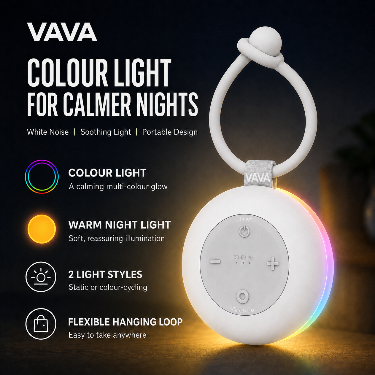 VAVA VA-CL005 Portable White Noise Machine with Night Light