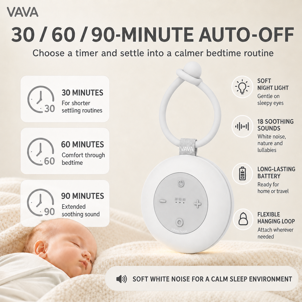 VAVA VA-CL005 Portable White Noise Machine with Night Light