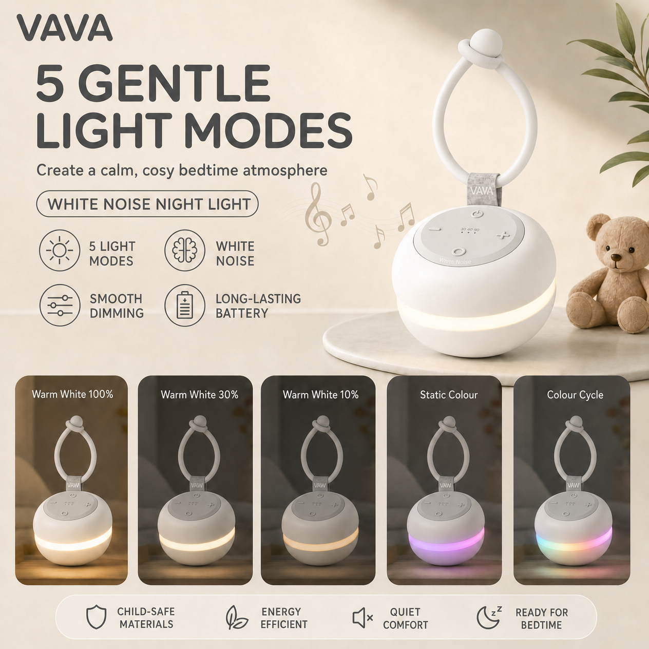 VAVA VA-CL005 Portable White Noise Machine with Night Light