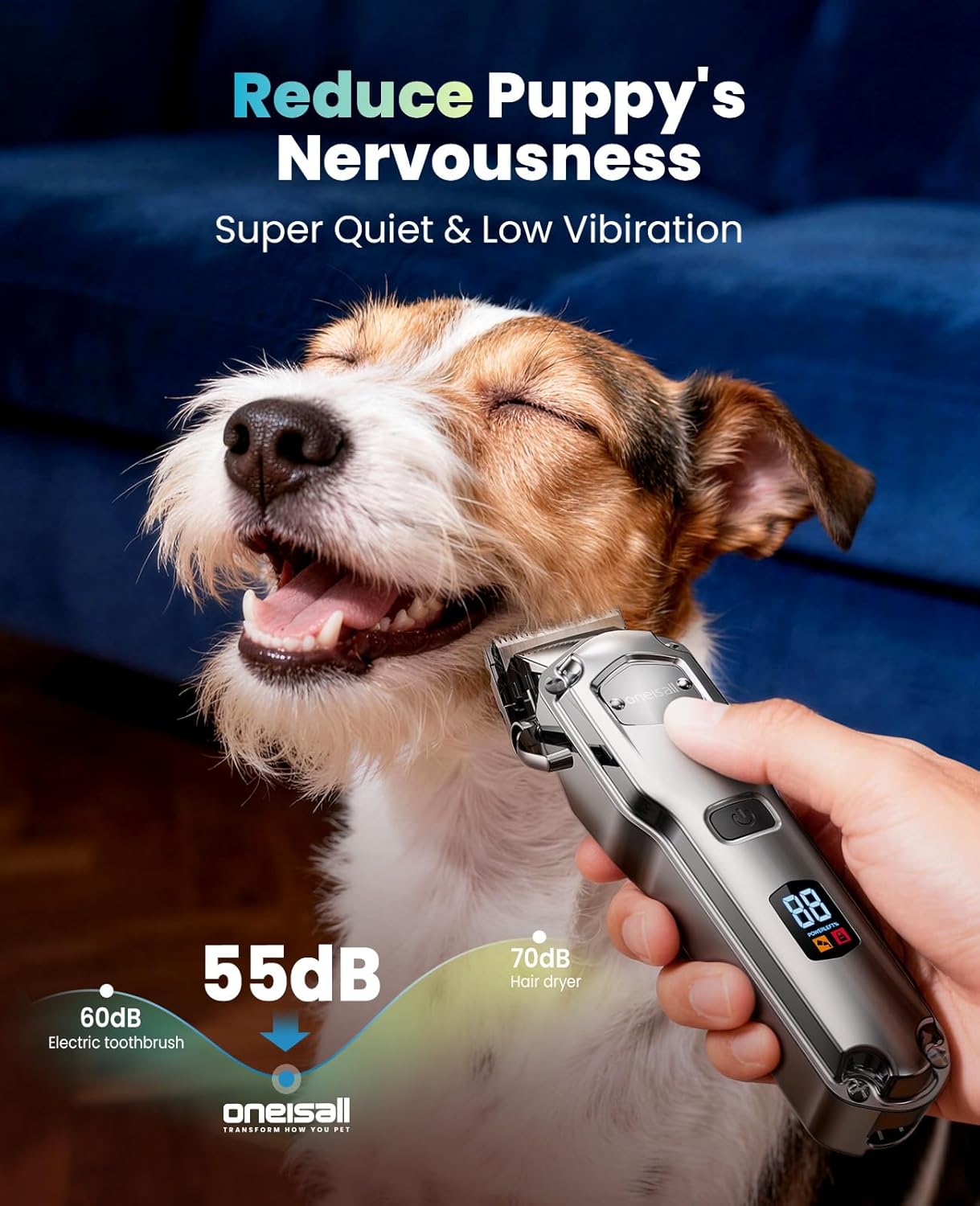 Oneisall Dog Clippers for Grooming Rechargeable Cordless Pet Shaver for Thick Heavy Coats Low Noise