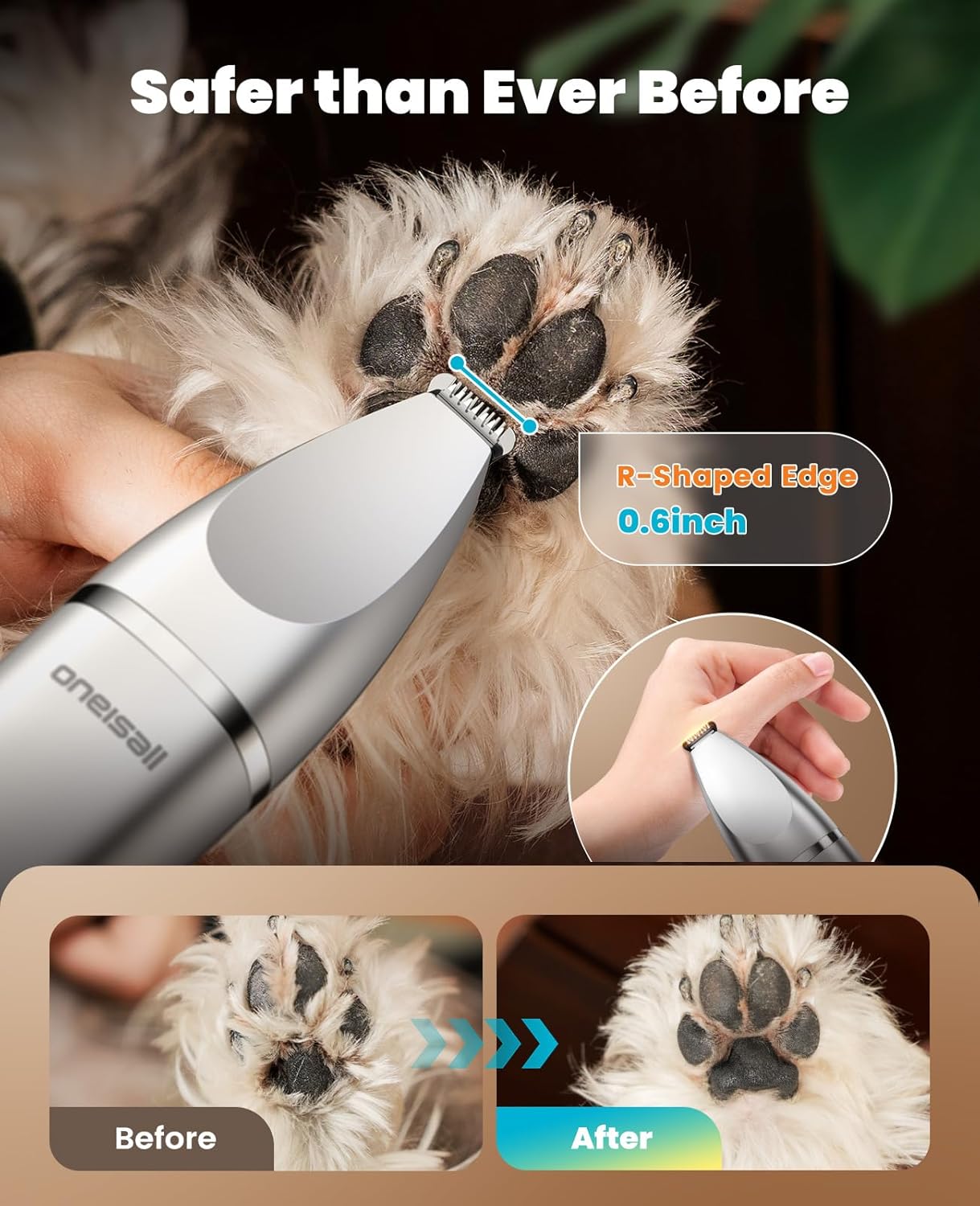 Oneisall 4 in 1 Dog Grooming Kit Rechargeable Cordless Dog Hair Trimmer for Paw Nail Grinder
