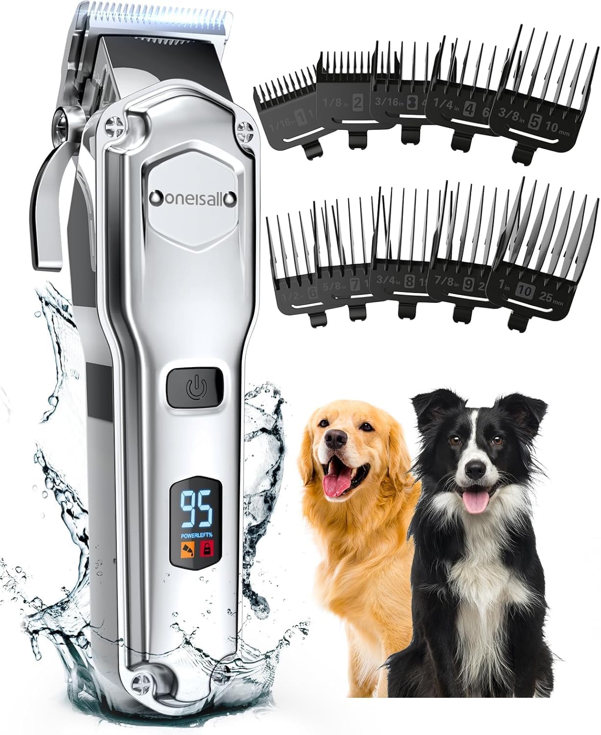 Oneisall Dog Clippers for Grooming Rechargeable Cordless Pet Shaver for Thick Heavy Coats Low Noise