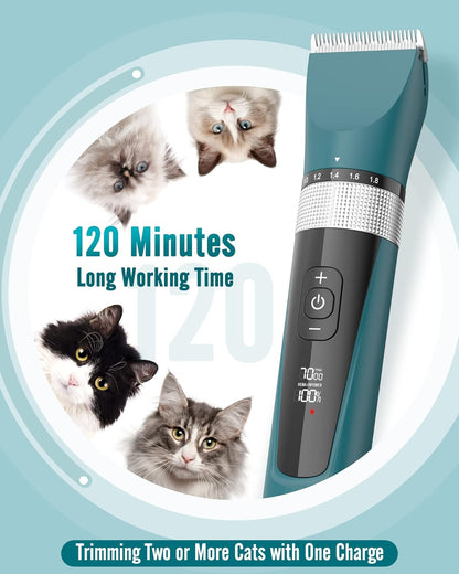 Oneisall Cat Clippers for Matted Hair 5-Speed Quiet Cat Grooming kit Cordless Pet Shaver