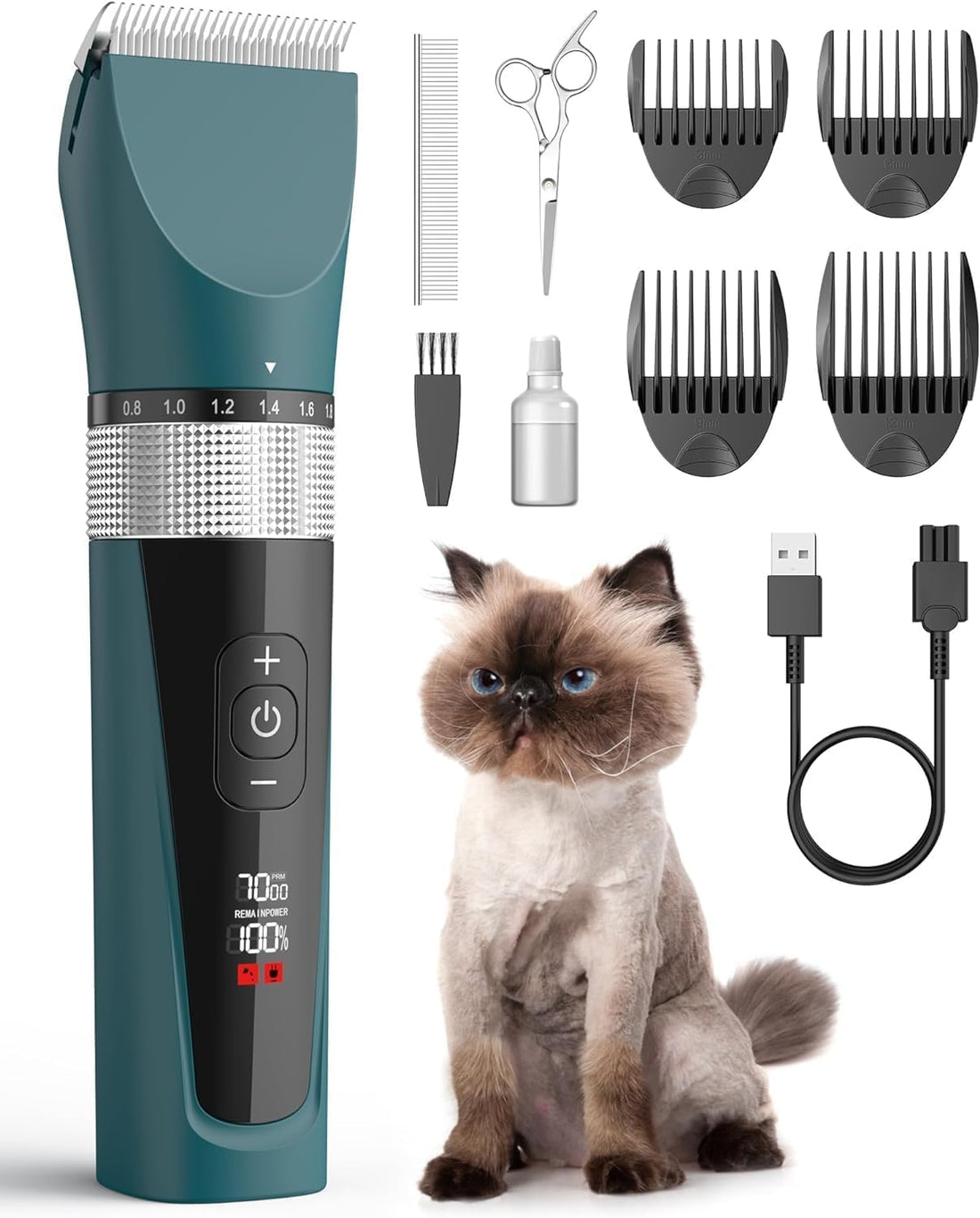 Oneisall Cat Clippers for Matted Hair 5-Speed Quiet Cat Grooming kit Cordless Pet Shaver
