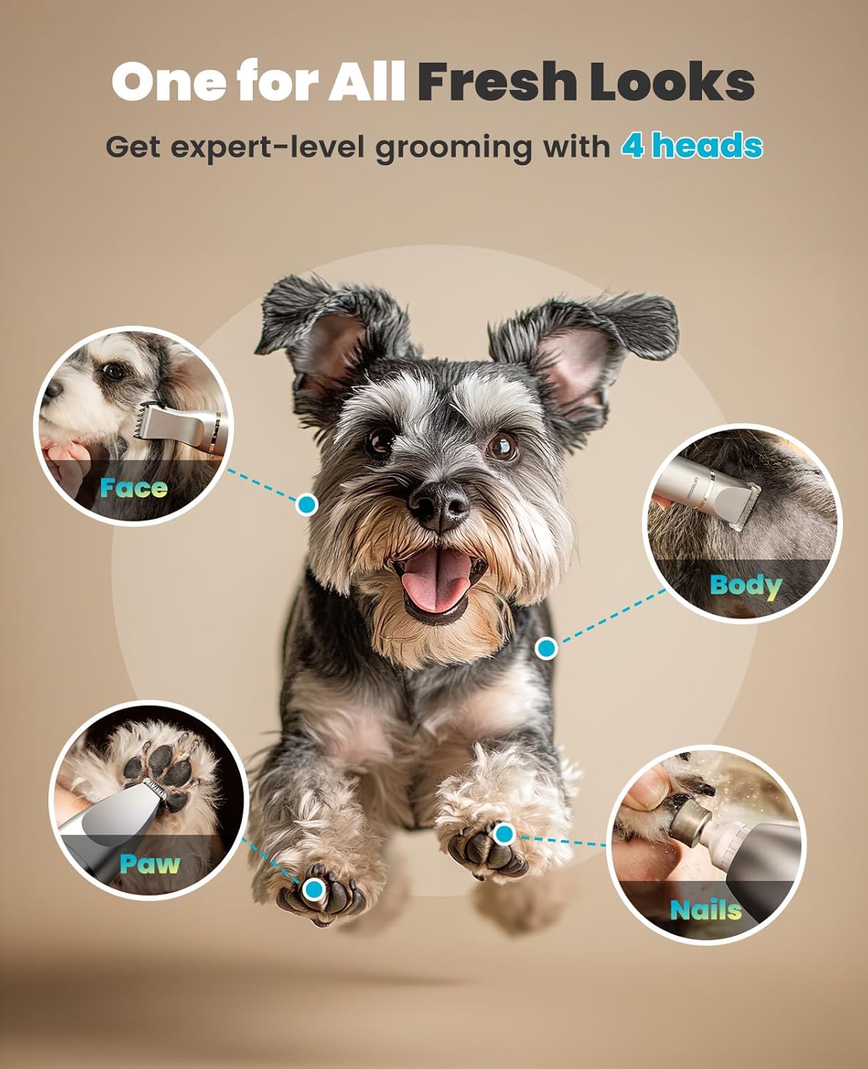 Oneisall 4 in 1 Dog Grooming Kit Rechargeable Cordless Dog Hair Trimmer for Paw Nail Grinder
