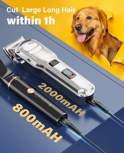 Oneisall Dog Clippers and Paw Trimmer 2-in-1 Set IPX7 Waterproof Dog Grooming Kit