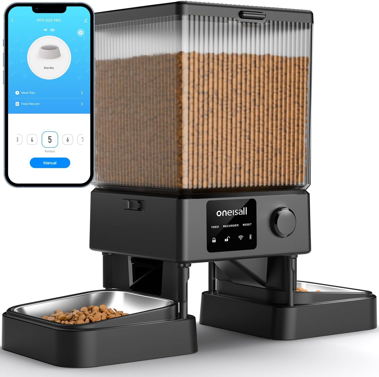 Oneisall Automatic Cat Feeder with 5G WiFi Automatic Pet Food Dispenser for 2 Cats
