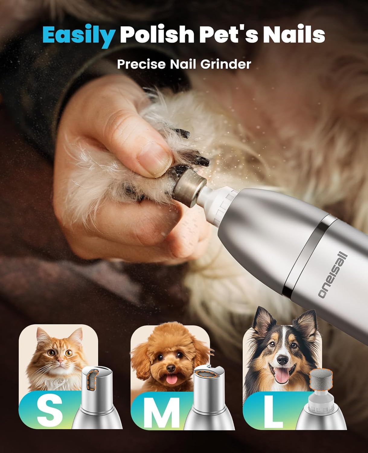Oneisall 4 in 1 Dog Grooming Kit Rechargeable Cordless Dog Hair Trimmer for Paw Nail Grinder