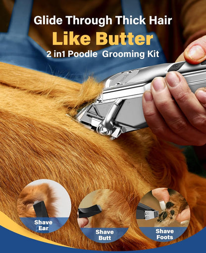 Oneisall Dog Clippers and Paw Trimmer 2-in-1 Set IPX7 Waterproof Dog Grooming Kit