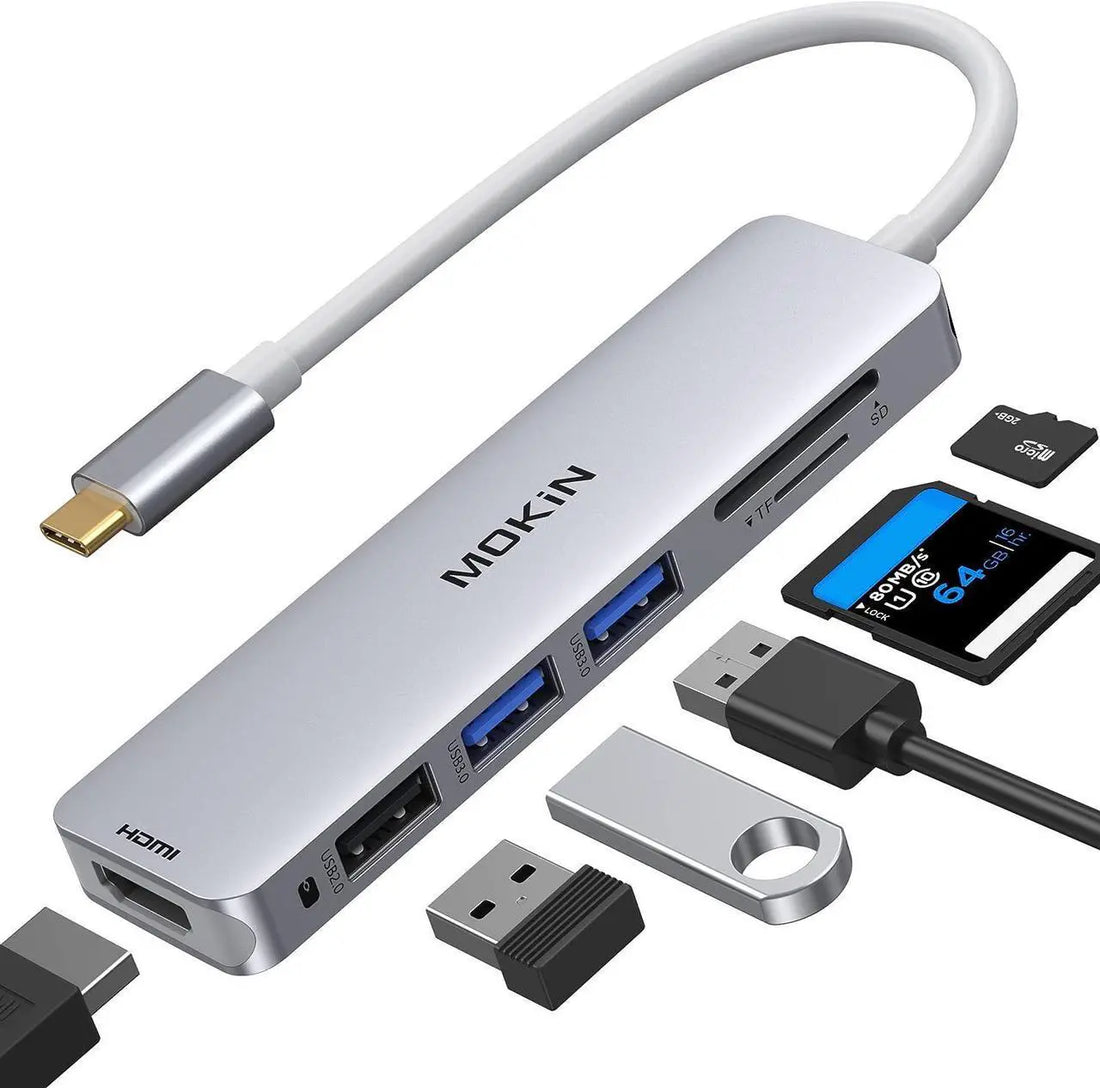 MOKiN USB C Hub HDMI Adapter for MacBook Pro/Air 6 in 1 USB C Dongle Card Reader