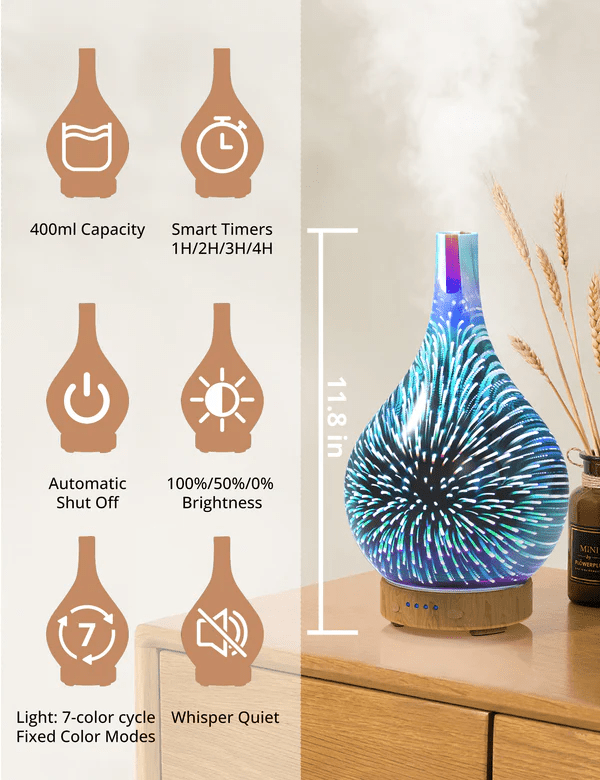 Anjou 3D Glass Essential Oil Diffuser Ultrasonic Aromatherapy Humidifier