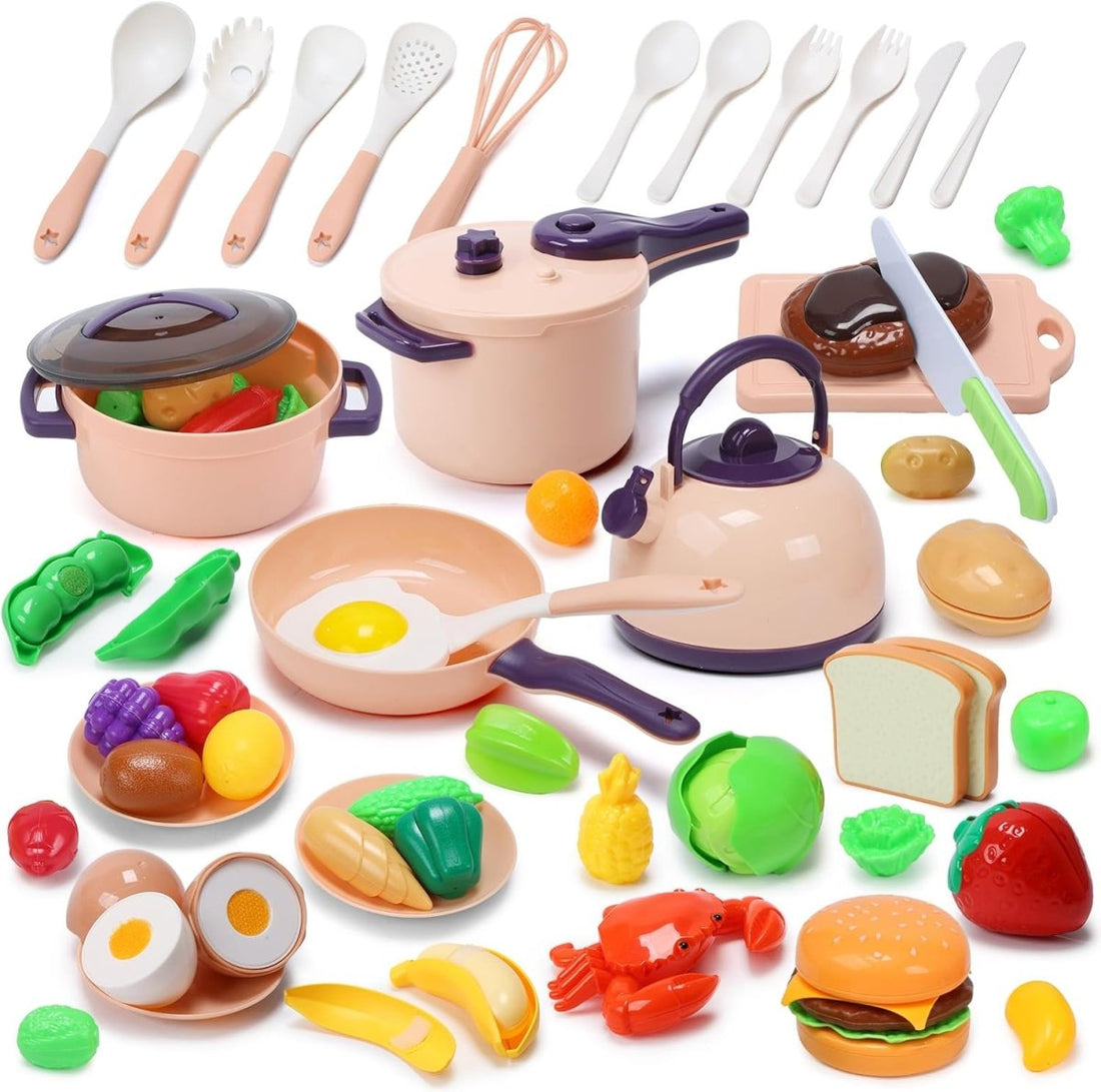 CUTE STONE 51-Piece Mini Play Kitchen Accessories Toy Pretend Cooking Playset