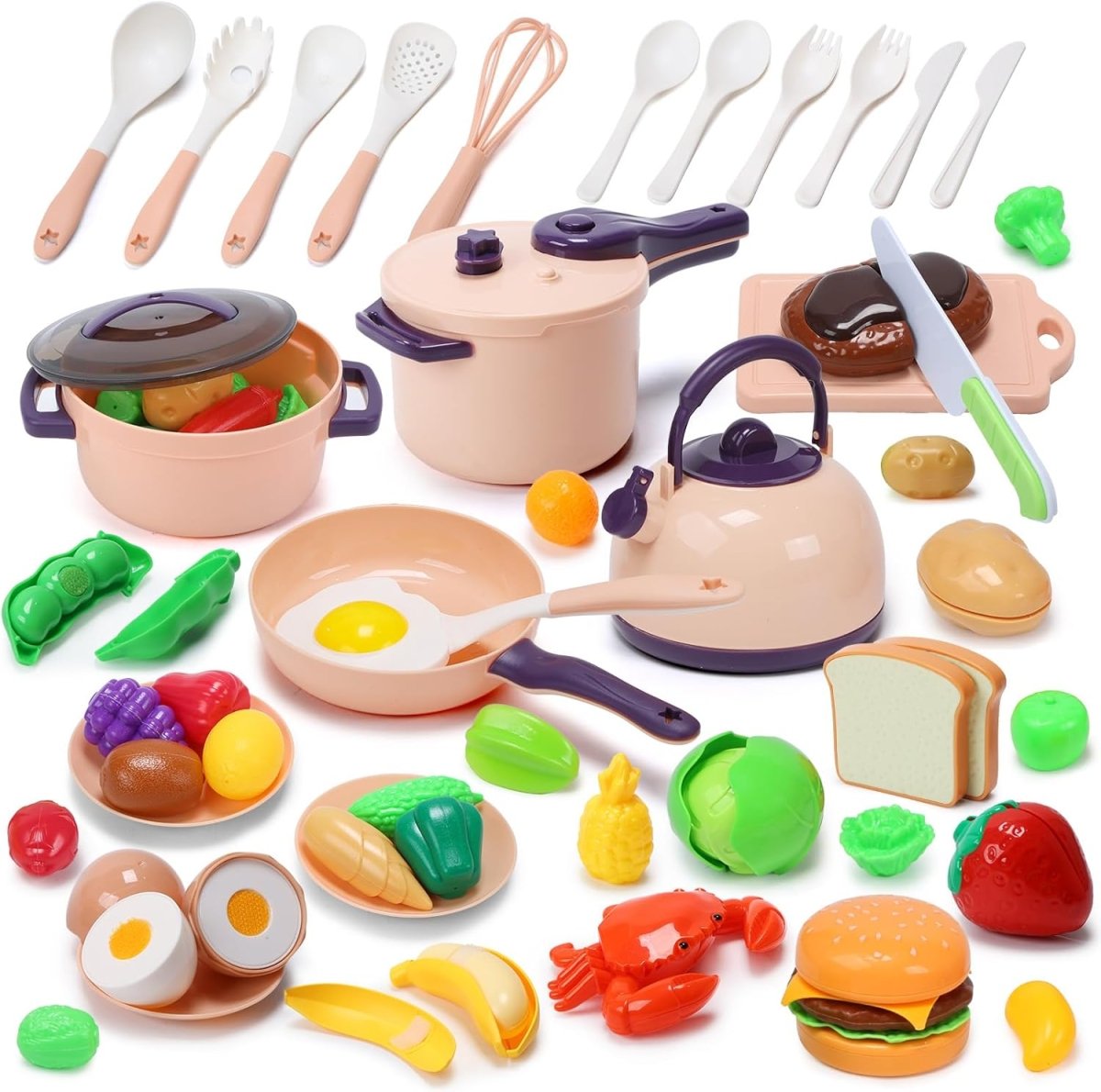 CUTE STONE 51-Piece Mini Play Kitchen Accessories Toy Pretend Cooking Playset