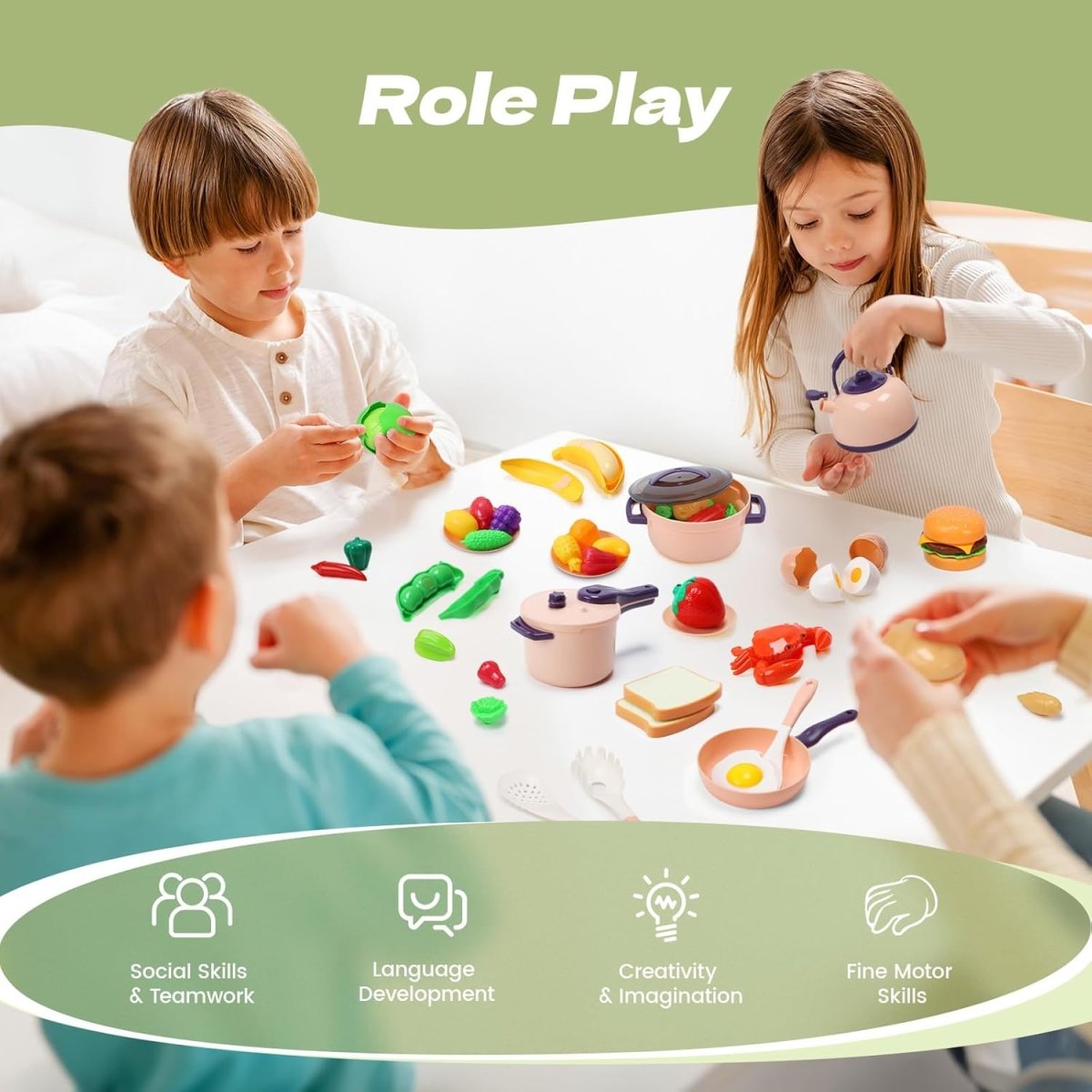 CUTE STONE 51-Piece Mini Play Kitchen Accessories Toy Pretend Cooking Playset