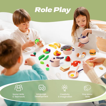 CUTE STONE 51-Piece Mini Play Kitchen Accessories Toy Pretend Cooking Playset