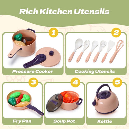 CUTE STONE 51-Piece Mini Play Kitchen Accessories Toy Pretend Cooking Playset