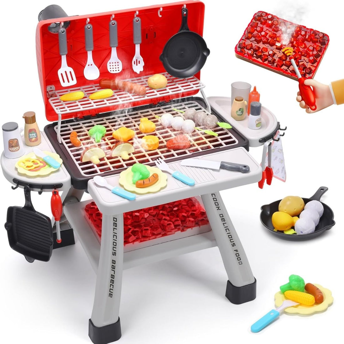 CUTE STONE Kids Grill Playset BBQ Set Cooking Toy Pretend Kitchen Playset