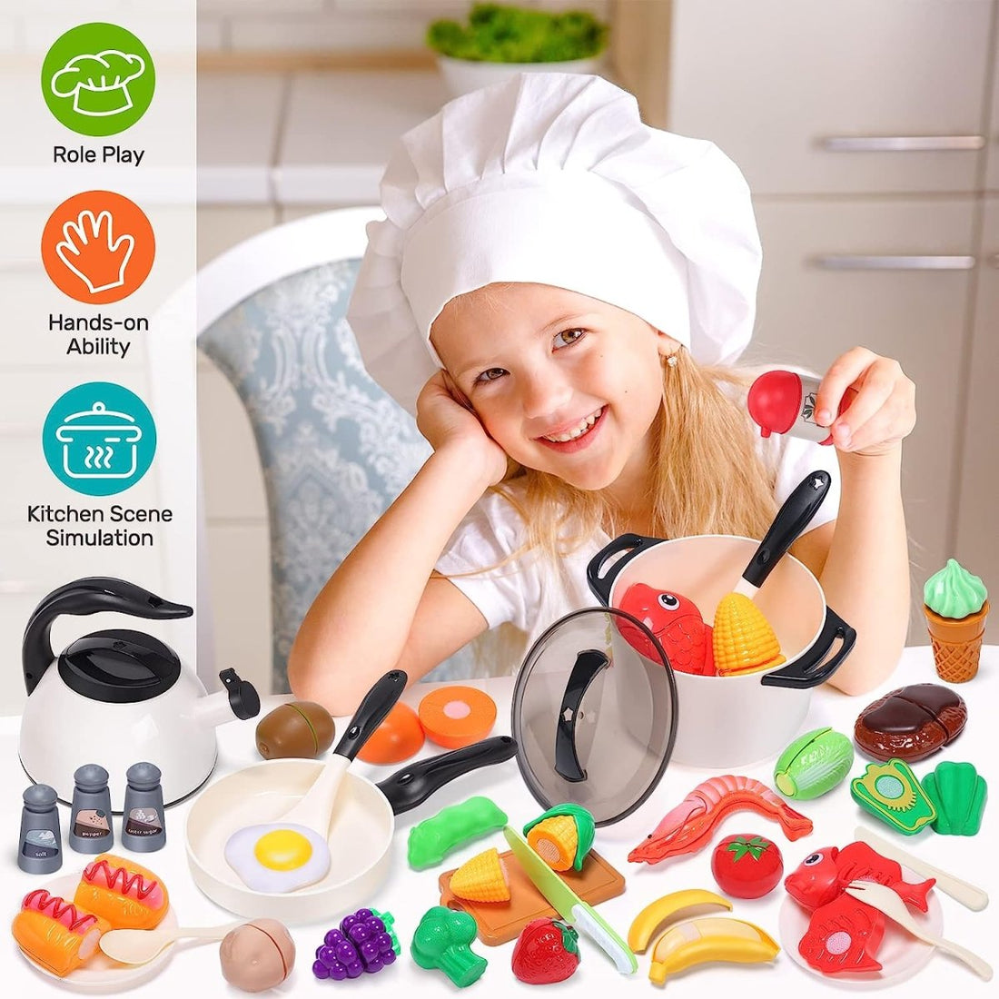 CUTE STONE Play Kitchen Accessories Toy Play Food Sets for Kids Kitchen Playset