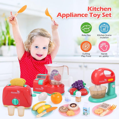 CUTE STONE Toy Kitchen Appliances Playset Kids Accessories Mixer Blender Toaster